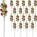 DIYASY Artificial Berry Stems, 20 Pcs Glitter Christmas Tree Picks Xmas Branches Filler Holiday Wreath Garland Decorations Home Dcor Red and Green 7.8 Inch