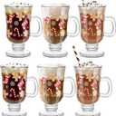 Sliner Set of 6 Christmas Glass Coffee Mugs with Handle, 8 oz Clear Irish Coffee Mugs Footed Irish Glasses Christmas Glasses Winter Holiday Cups for Beverages Latte Hot Chocolate (Colorful)