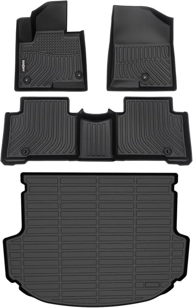 GINOWY- Floor Mats & Cargo Liner for Hyundai Santa FE Sport 2013-2018, TPE Rubber All Weather Protection Mats Santa Fe Sport, Anti-Slip Waterproof Trunk Mat Car Floor Liners Accessories, Black