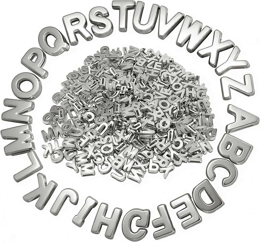 400pcs Letter Beads, A-Z Mixed Bubble Alphabet Beads for Jewelry Making, Bracelets, Necklaces, Key Chains, Shoelaces Crafts, Party Decor (Silver)