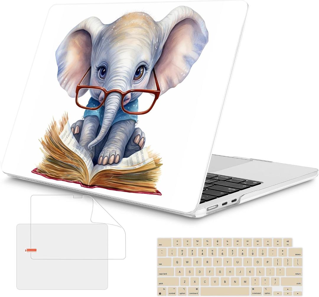 Mektron Case for 2026 MacBook Air 15 INCH M5 A3448 Compatible with M4 A3241 /M3 A3114 /M2 A2941 Printed Plastic Hard Shell Cover with 15.3" Liquid Retina Display Touch ID- Cute Elephant C341