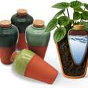 Terracotta Self Watering Planter Insert - Set of 4 Clay Ollas with Slim Bottom for Easy Soil Insertion, Glazed Top, Plant Watering Globes for Indoor & Outdoor