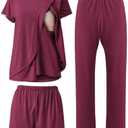 Rnxrbb 3 Piece Postpartum Nursing Pajamas Set Casual Soft Maternity Breastfeeding Pjs Sleepwear Loungewear Clothes Layer. Size M