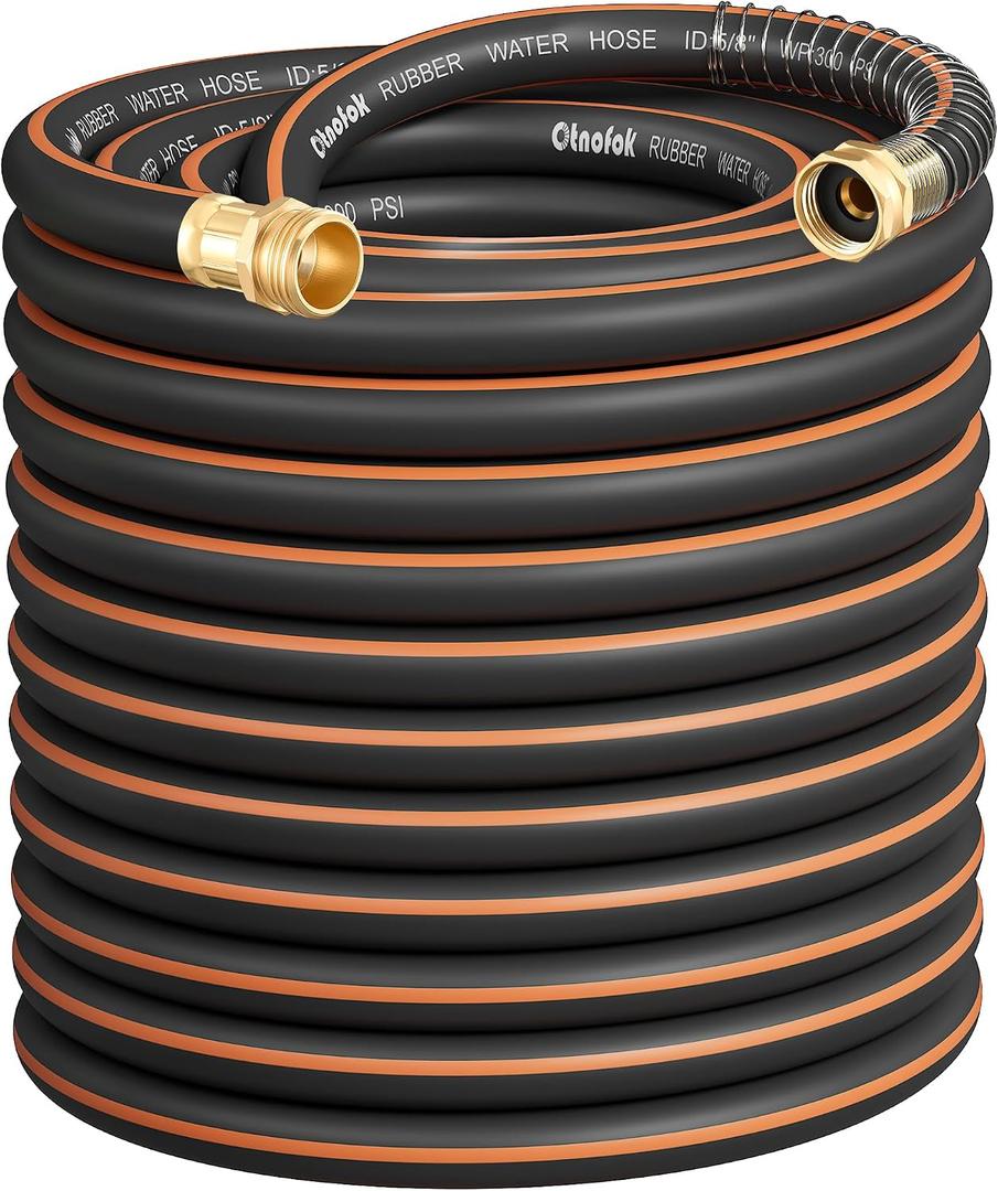 Heavy Duty Garden Hose 100 ft x 5/8", 5-Layer Hybrid Water Hose
Anti-Kink Swivel Brass Male to Female Fittings, 1000 PSI Burst, Weather Resistant for Lawn, Backyard, Black & Orange