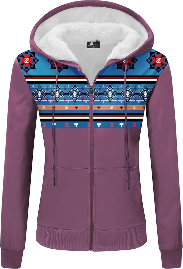 Womens Fleece Zip Up Hoodies Winter Sherpa Lined Jacket Hooded Zipper Sweatshirt Casual Thick Warm Outerwear Coat, 2XL