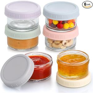 [6 Pack] Salad Dressing Container To Go, 2.7 oz Glass Small Condiment with Lids, Dipping Sauce Cups Set, Leakproof Reusable for Lunch Box Work Trip.