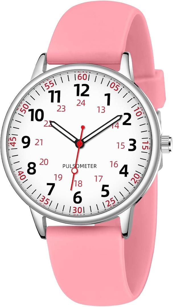 Nurse Watch for Women Waterproof Analog Silicone Watch with Second Hand Nursing Watch (Pink)