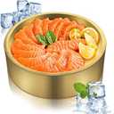 8.5in Gold Stainless Steel Ice Chilled Serving Trays, Appetizer Cold Serving Tray Platter with Ice, Iced Serving Tray for Parties, Cooling Shrimp Cocktail Serving Dish for Food Fruit (Gold)