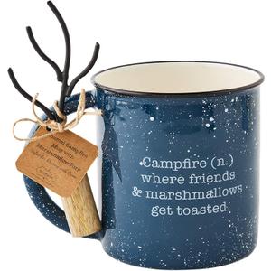 Mud Pie Smores Enamel Set, mug 16 oz | fork 5 1/2", Navy Mud Pie Smores Enamel Set, mug 16 oz | fork 5 1/2", Navy
