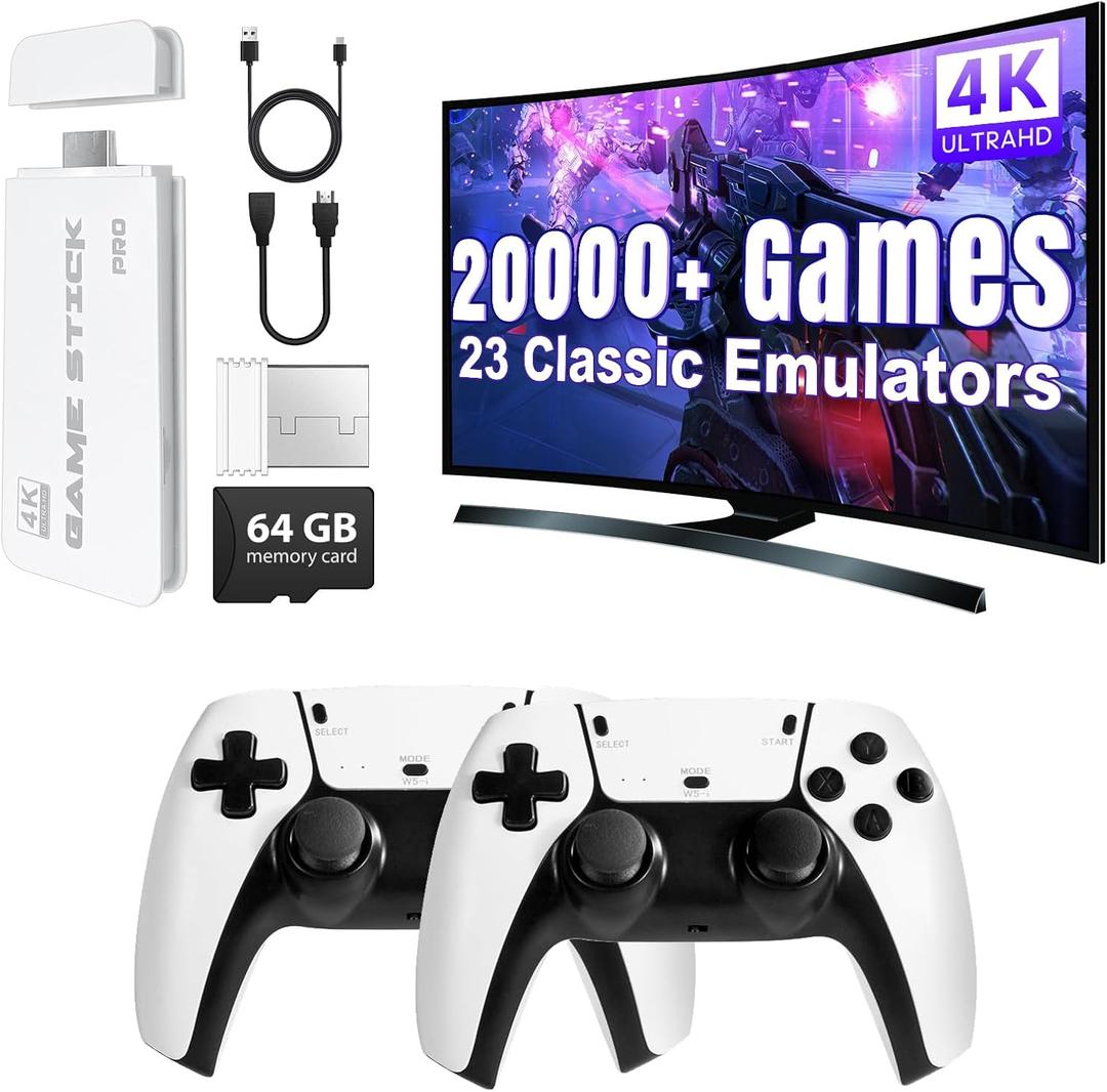 2025 Retro Gaming Console Pro, Retro Game Stick with 4K HDMI, Classic Video Games with 20,000+ Games and 23 Emulators, Upgraded Dual 2.4G Wireless Controllers 64GB