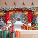 Christmas Backdrop Winter Forest Wooden Barn Door North Pole Snowy Xmas Tree Snow Background Banner for Family Holiday Party Decoration Supplies Photo Studio Props Pictures, 7X5 Ft