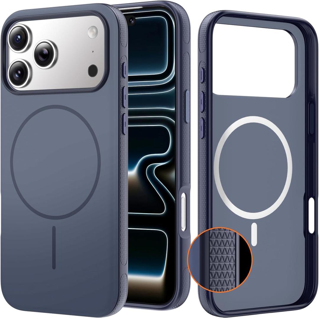 Magnetic for iPhone 17 Pro Max Case, Premium Silicone [Anti-Slip][Metallic Buttons][Strong Magnets] 3.0mm Thicken Shockproof Protective Phone Case for iPhone 17 ProMax 6.9 inch, Lake Blue