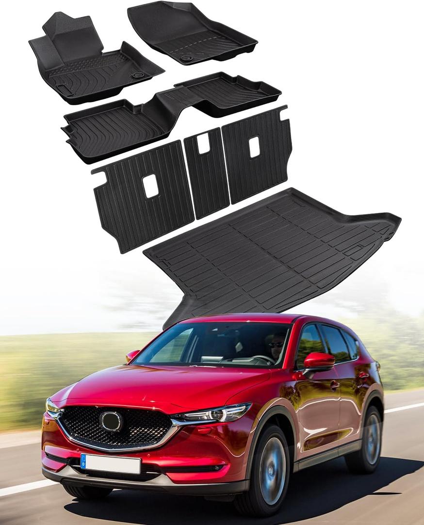7 PCS for Mazda CX5 Floor Mats 2025 2024 2023 2022 with Cargo Liners Backrest Mat, Full Set Back Seat Cover Protector All Weather Trunk Front Rear Automotive Car Rubber Carpet Mat CX-5 Accessories