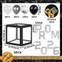 4Pcs Graduation Prom Balloon Boxes with Lights Decorations,Black Gold Prom 2026 Decorations for Prom Send Off 2026 Party Supply