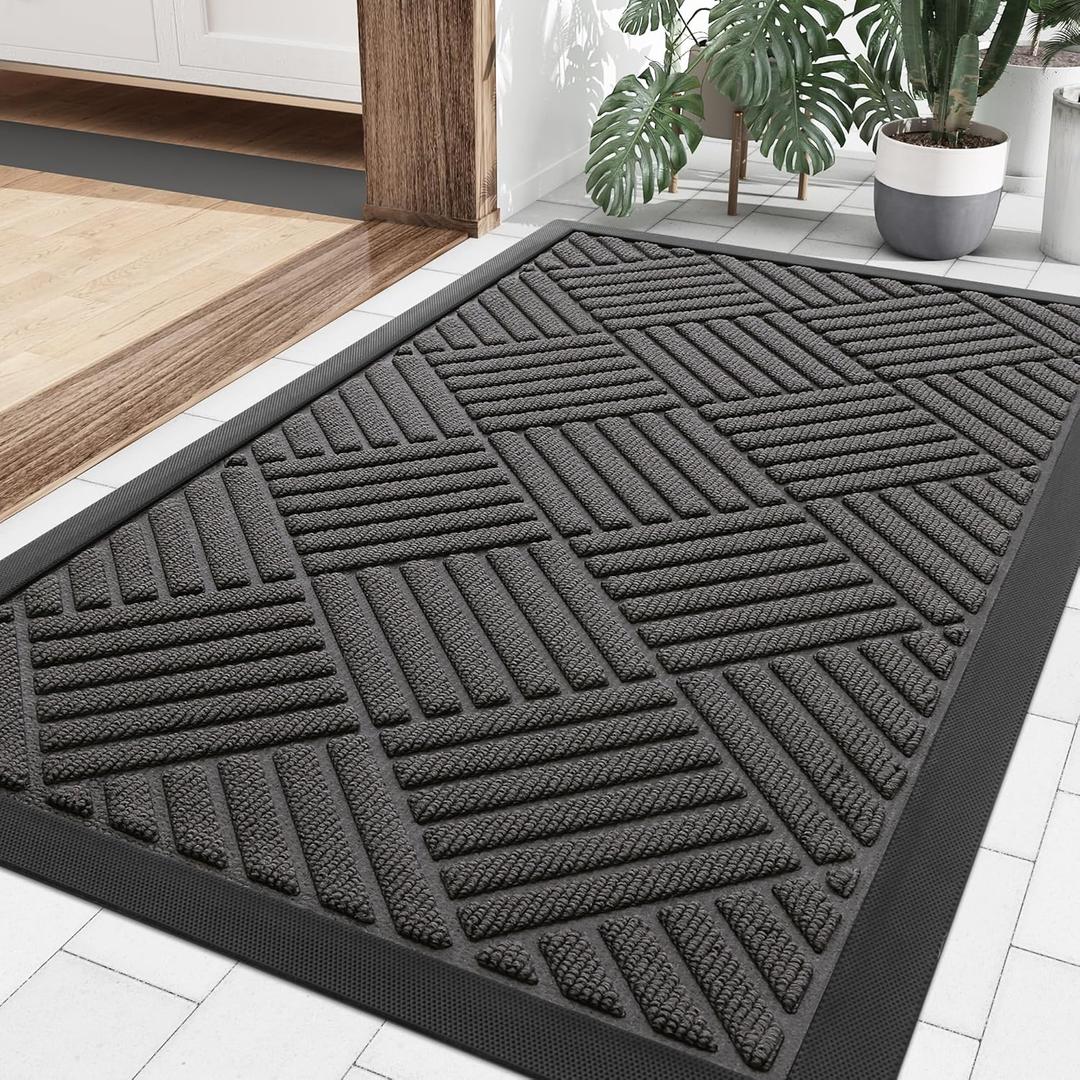 Smiry Front Door Mat Outside Entrance, Heavy Duty Outdoor Indoor Natural Rubber Doormat, Non Slip, Trap Dirt and Moisture, Easy Clean, Low Profile Patio Porch Entryway Mat, 29.5x17, Grey (29.5" x 17")