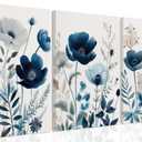 DUWQU 3 Pcs Blue Floral Canvas Wall Art, Elegant Navy Blue Wildflower Lily Daisy Art Wall Decor, Watercolor Botanical Flower Home Poster Art Prints for Living Room Bedroom Bathroom 1216 Inches