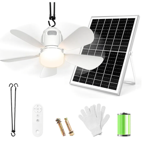 Solar Ceiling Fan Light, 20000mAh Portable Gazebo fan with 30W Solar Powered Fan with Remote Control, Outdoor Ceiling Fan with Light for Patios, Canopy, Shed, RV, Porch and Chicken Coop