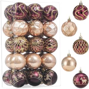 30ct Christmas Ball Ornaments Shatterproof Christmas Hanging Tree Decorative Balls for Party Holiday Wedding Decor Burgundy Champagne, 2.36", 60mm