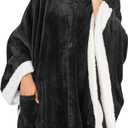 PAVILIA Wearable Blanket for Adult Women, Cozy Plush Fleece Blanket Poncho Cape with Hood, Super Soft Shawl, Angel Wrap Throw for Office, Black