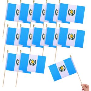 2 x 12Pcs Small Guatemala Flags on Wooden Stick Mini Guatemalan Flag Hand Held Flag Decorations,5x8 Inch