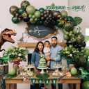Dinosaur Birthday Party Decorations Includes Green and Brown balloon arch & Cute Small dino Foil balloons & Banner Footprint Sticker for kids jungle Safari dino ROAR Themed Supplies