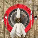 18 Inch Velvet Round Placemat with Ruffle for Dining Table Outdoor Placemats Non-Slip Washable for Gathering, Occasional Decoration and Family Parties Celebrations Set of 4, Red