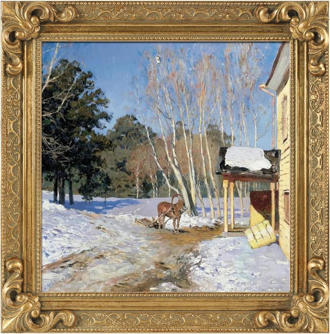 Antique Gold 12x12 Canvas Frame, Solid Wood Baroque Ornate Art Frame for Oil Paintings Prints Pictures Posters, Finished Open Back Frame, No Back & Cover (Gold)