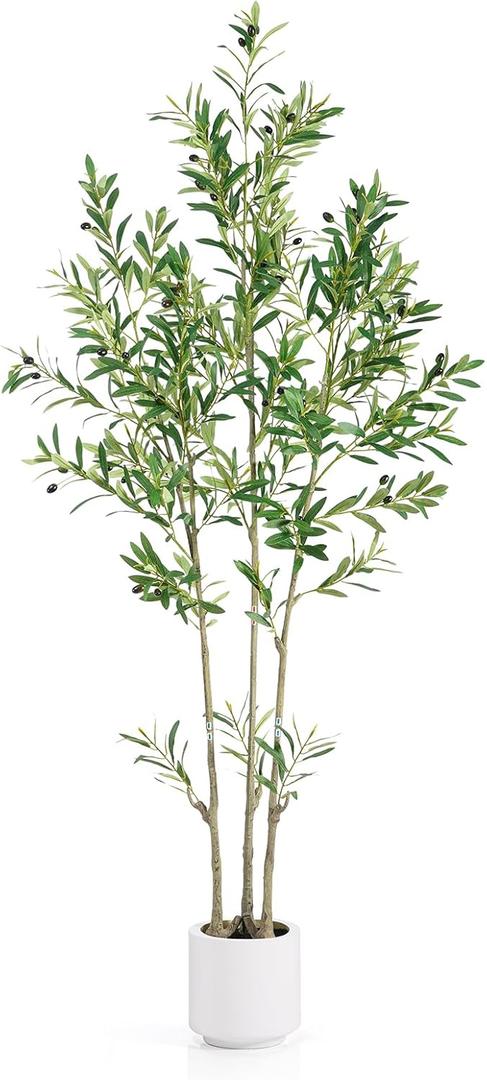 6ft Faux Olive Tree - Tall Fake Plant for Indoor Decor, Artificial Olive Tree with Pot, Floor Olive Plant Indoor Trees, Artificial Olive Trees with White Planter for Home House Office Dcor (6ft 1in)