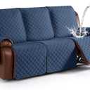 KinCam Waterproof Recliner Sofa Cover, Non-Slip Reclining Couch Covers for 3 Seat, Recliner Couch Cover Furniture Protector with Elastic Straps for Pets, Kids, Blue