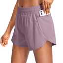 Soothfeel Womens Running Shorts with Zipper Pockets High Waisted Athletic Gym Workout Shorts for Women with Liner (Medium, Light Purple)