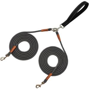 8 FT Double Dog Leash, 2 Way Mulitiple Dog Leash Detachable No Tangle with Soft Padded Handle, 1/4" Rope Dual Lead for 2 Dogs Outdoor Walking (Black Grey)