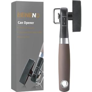 Beneno Can Opener, Manual Side Safe Cut Can Opener Smooth Edge with Durable Sharp Blade, Effort-Saving Knob & Comfortable Non-slip Handle, Brown