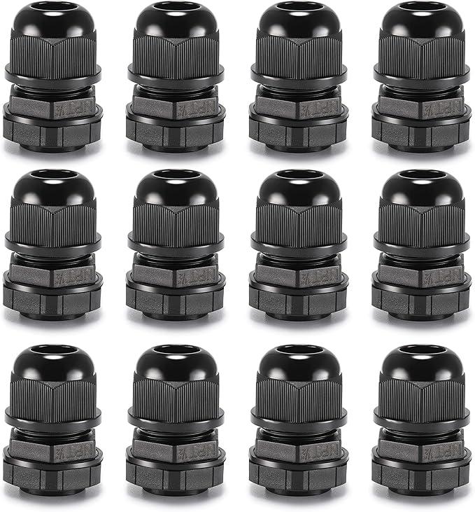 QILIPSU 12pcs 1/2" NPT Cable Gland Waterproof IP68 Nylon Cable Pass Through Cord Grip Connector Strain Relief Wire Grommet