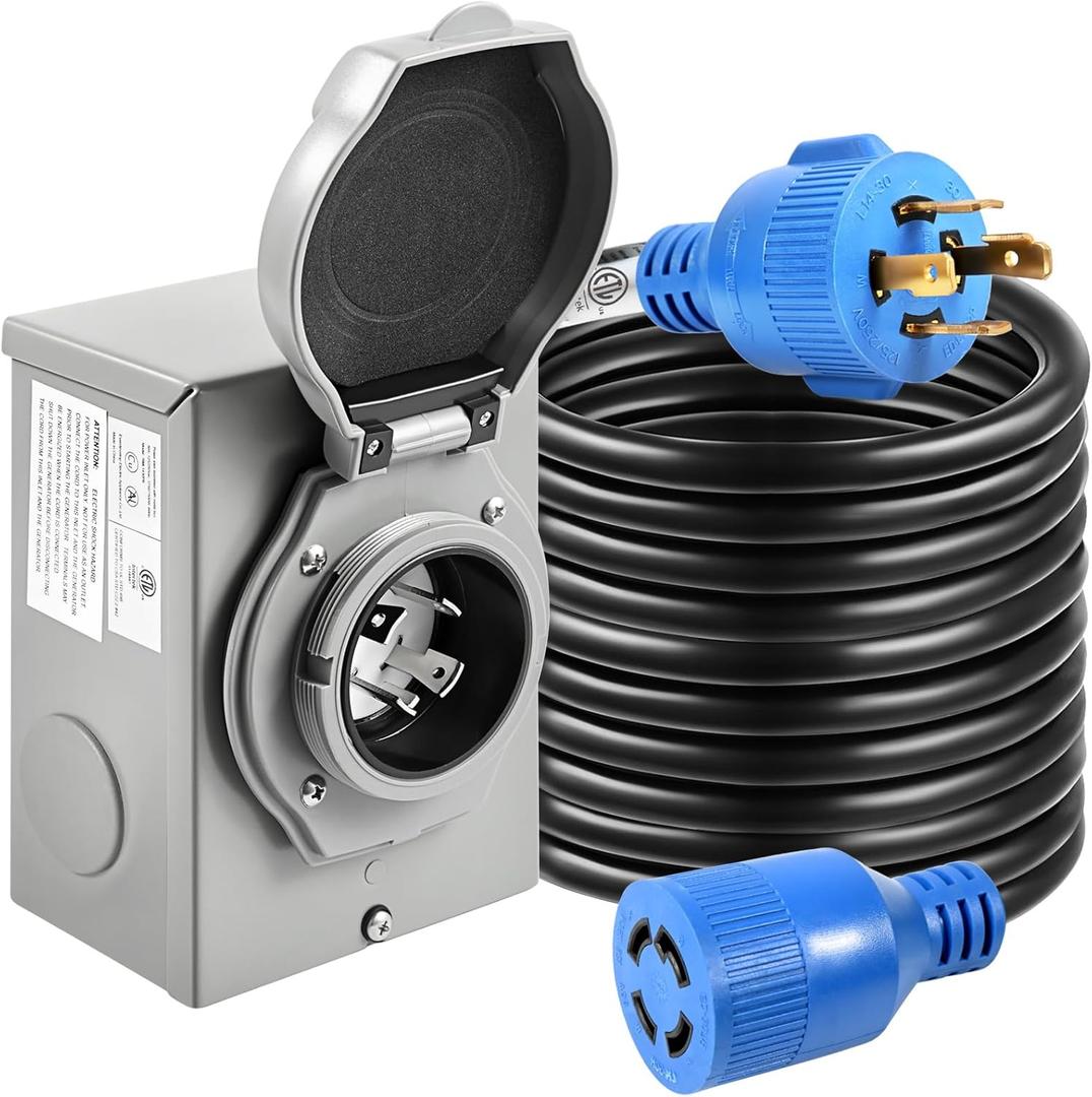 30 Amp Generator Cord and Power Inlet Box, 15FT Generator Cords 30 Amp,125V/250V Generator Power Cord NEMA L14-30P to L14-30R,Twist Lock Connector