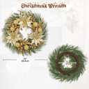 Hollyone Poinsettia Wreath Gold Christmas Wreath Outdoor 24inch Christmas Wreaths Large for Front Door Wreaths with Poinsettia Flowers Berries Magnolia Leaves for Home Wall Window Festival Decorations