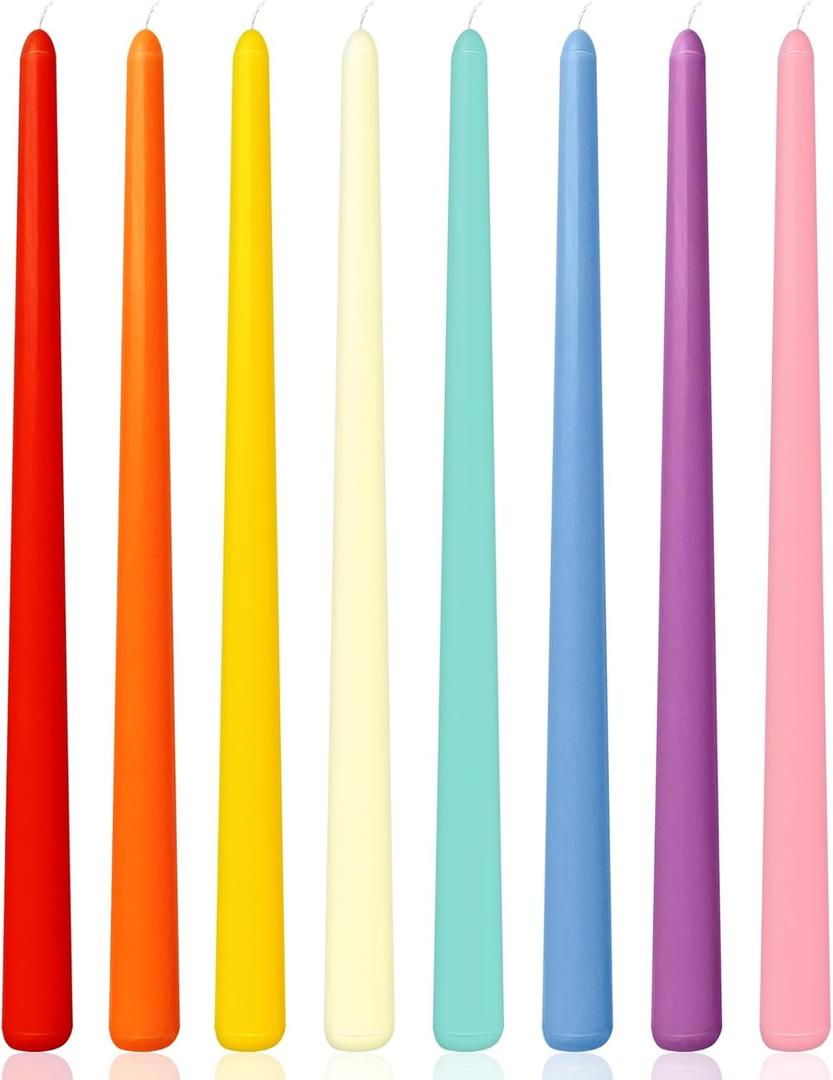 12 Inch Multi-Color Long Taper Candles for Home Decoration, 8 Pack Thin Dripless Candlesticks for Dinner Party Wedding Holiday