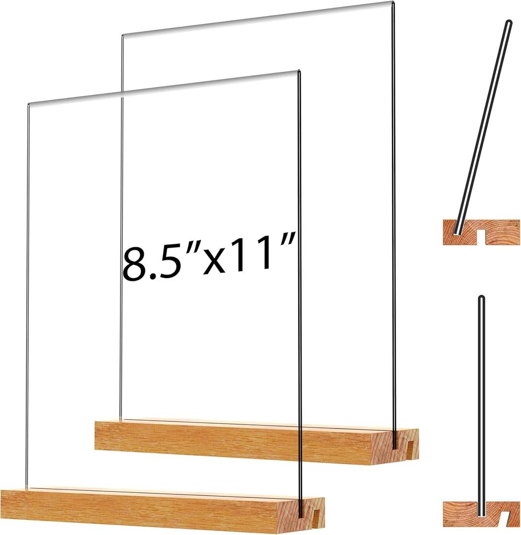 Acrylic Sign Holder with Wood Base 8.5x11 Inch Vertical and Slant Displays (2 Pack 8.5*11") Acrylic Sign Holder with Wood Base 8.5x11 Inch Vertical and Slant Displays (2 Pack 8.5*11")