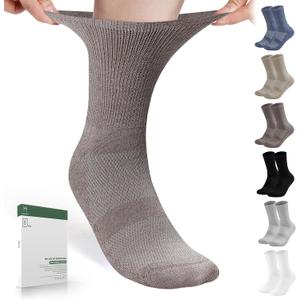Bulinlulu Diabetic Socks for Men Women-6 Pairs Non Binding Crew Diabetic Neuropathy Socks with Seamless Toe for Size 6-9 9-12 (Large)