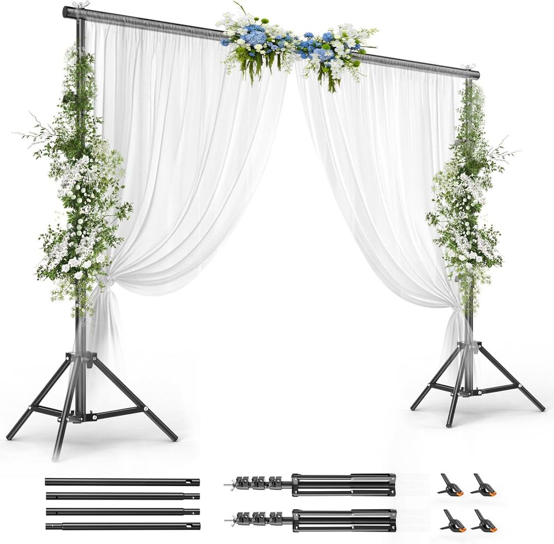 BEIYANG 10x10FT Backdrop Stand, Background Support Kit for Photography, 2 Adjustable Backdrop Supports, 4 Crossbars, 4 Clamps, and Carrying Bag for Photo Video Stutio, Parties Decoration