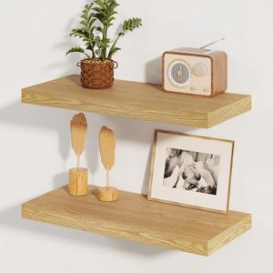 Floating Shelves for Wall, 8 Inch Deep Floating Shelves, 24"W x 8"D Wall Shelves Set of 2, Rustic Wood Floating Shelf for Home Decor, Deep Storage Shelves for Kitchen, Bedroom, Living Room (Oak)