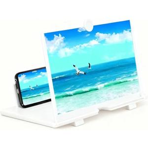 10'' Screen Magnifier Amplifier, New Generation Phone Holder Screen Amplifier, 3D HD Video and Gaming Phone Projector-with Foldable Phone Stand, Supports All Smartphones (White)