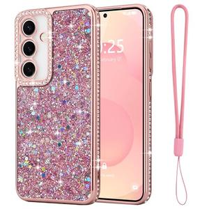 Lafunda for Samsung Galaxy S25 Case Glitter, Luxury Shiny Bling Sparkly Bumper Cover with Crystal Diamonds for Women Girls Soft Shockproof Protective Phone Case for Samsung Galaxy S25 6.2", Pink
