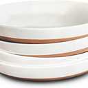 Setof 3 Mora Ceramic Flat Pasta Bowl Set of 4-35oz, Microwave Safe Plate with High Edge - Modern Porcelain Dinnerware for Kitchen and Eating, Large Wide Bowls/Plates for Serving Dinner, Salad, etc- Vanilla