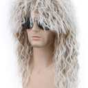 karlery Men and Women Long Curly Brown Gradient White Wig 70s 80s Rocker Mullet Party Funny Wig Costume Wig