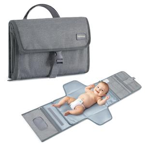 mommore Portable Changing Pad for Newborn Expandable Diaper Changing Pad with Wipes Pockets Water Resistance Baby Changing Pad for Travel, Shopping, Shower Gifts (Extended, Extended-Grey)