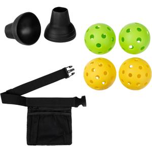 Pickleball Accessories Bundle with 2 Indoor, 2 Outdoor Balls, 2 Picker Upper Ball Retrievers, and 1 Pickle Ball Mesh Waist Hip Bag Carrier - Pickleball Accessory Set for Men, Women