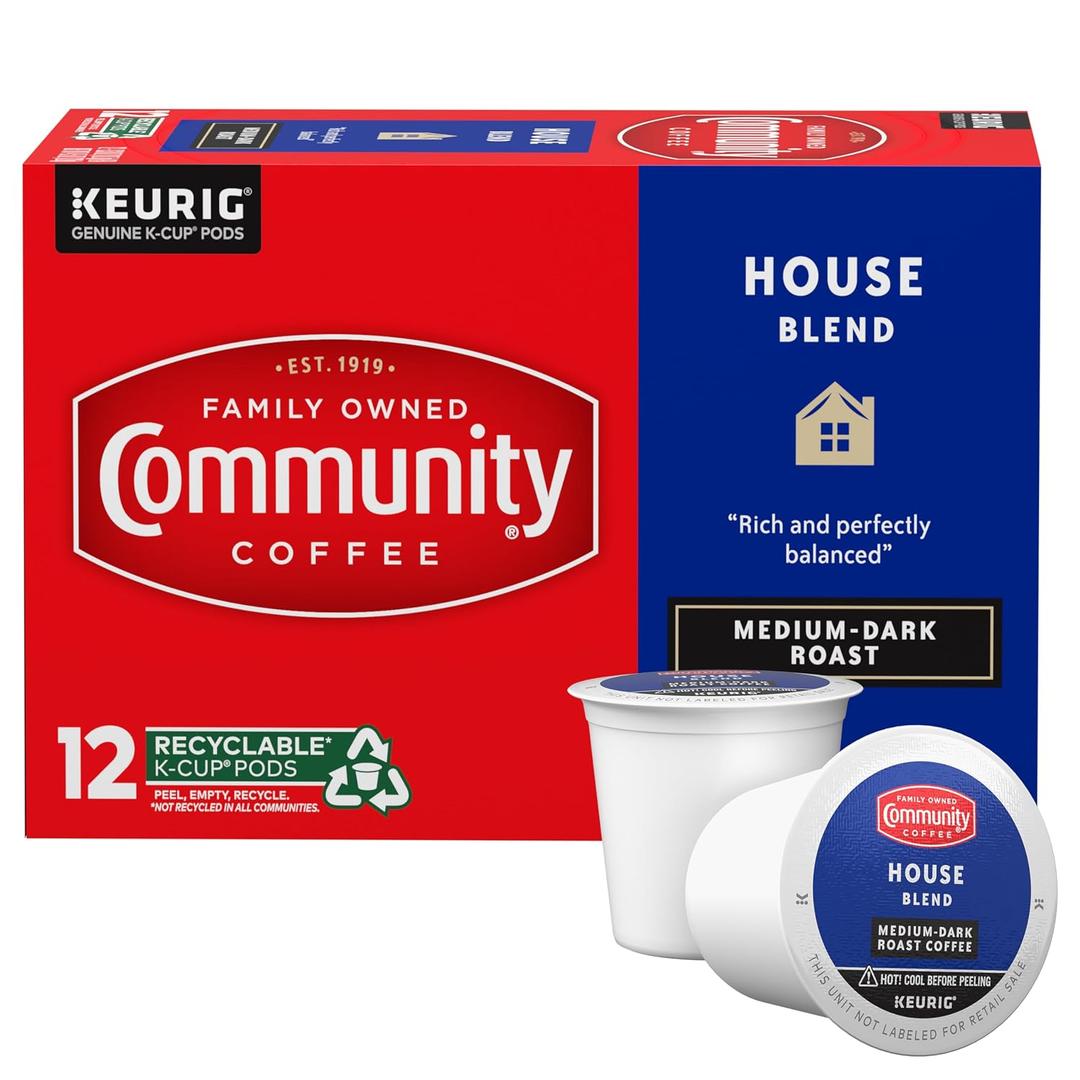 Community Coffee House Blend Medium-Dark Roast Single-Serve Keurig K-Cup Pods, 12 Count (Pack of 1) (EXP 04/28/26)