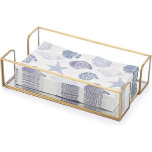 Sumnacon Napkin Holder,Glass Napkin Holder Table,Stylish Guest Towel Holder for Hand Towel Napkin,Rectangle Napkin Basket for Bathroom Toilet Kitchen Dining Table Counter,Gold