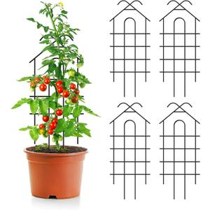 ARIFARO 24" Metal Garden Trellis for Climbing Plants, 4 Pack Plant Trellis for Potted Plants, Indoor Outdoor Black Trellis for Vines, Flowers, House Plants, 10" Wide