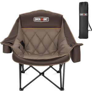 Overmont Oversized Camping Chair for Adults - 400lbs Support Heavy Duty Padded Folding Chair with Cooling Bag Cup Holder Side Pocket Carry Bag - Comfortable Portable for Outdoor Garden Sports Beach